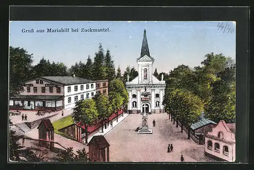 Künstler-AK Mariahilf bei Zuckmantel, Gasthof neben Kirchplatz