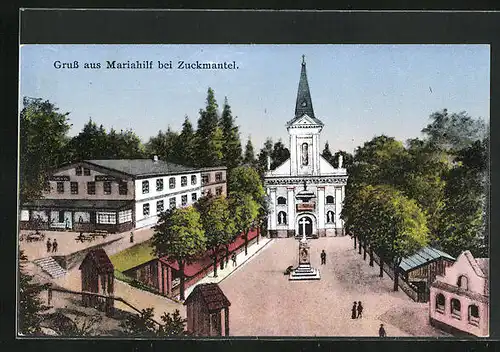 Künstler-AK Mariahilf bei Zuckmantel, Gasthof am Kirchplatz