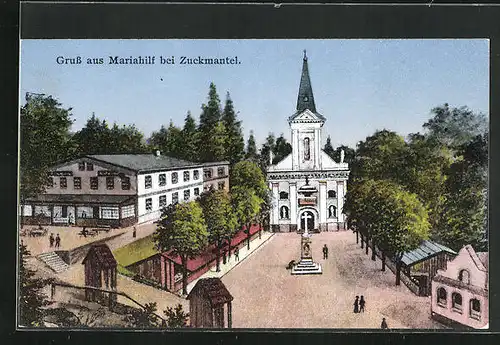 Künstler-AK Mariahilf bei Zuckmantel, Gasthof und Kirche