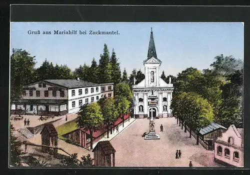 Künstler-AK Mariahilf bei Zuckmantel, Gasthof und Kirche