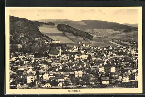 AK Freiwaldau, Gesamtansicht der Stadt mit Kirche