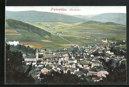 AK Freiwaldau, Panorama der Stadt mit Bergen