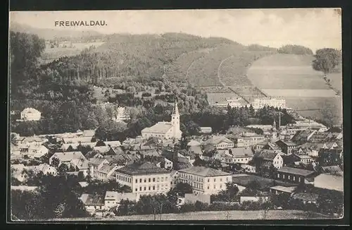 AK Freiwaldau, Ortsansicht mit Kirche