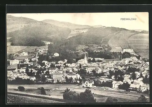 AK Freiwaldau, Panorama mit Gebirgszug