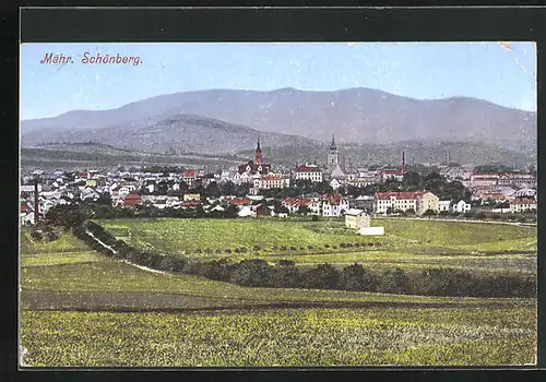 AK Mähr. Schönberg, Panorama mit Kirche