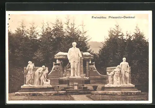AK Freiwaldau, Priessnitz-Denkmal im Stadtpark