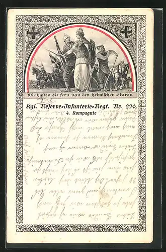 AK Wir halten sie fern von den heimischen Fluren..., Kgl. Reserve-Infanterie-Regt. Nr. 220 4. Kompagnie, Germanenkult