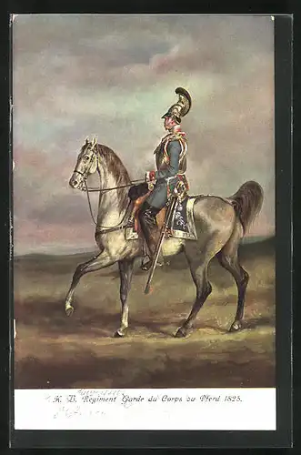 AK Soldat des K. B. Regiments Garde du Corps in Uniform zu Pferd, 1825