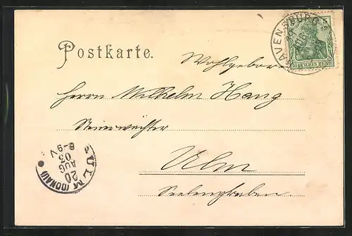 Lithographie Ravensburg, Neue Konzert-Halle, Veitsburg, Teilansicht