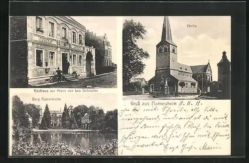 AK Flamersheim, Gasthaus zur Krone, Kirche, Burg Flamersheim