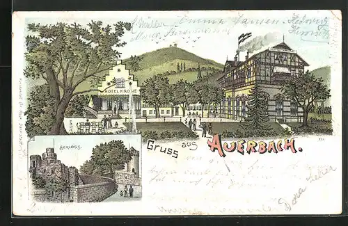 Lithographie Auerbach, Hotel Krone und Schloss