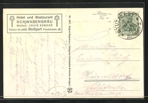 Passepartout-Lithographie Stuttgart, Altes Schloss, Brotzeit mit Bier
