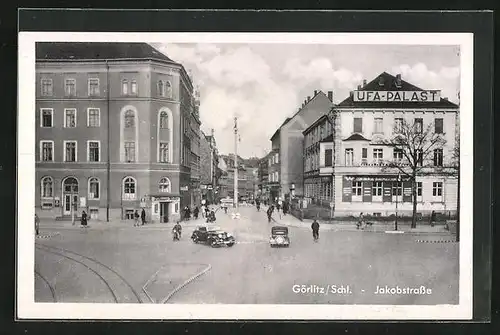 AK Görlitz /Schl., Jakobstrasse mit Kino Ufa Palast