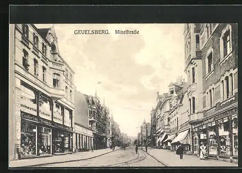 AK Gevelsberg, Mittelstrasse mit Geschäften