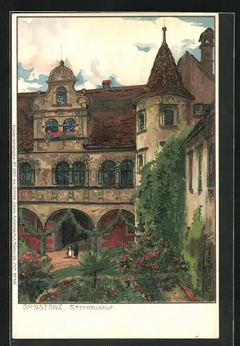 Künstler-AK Zeno Diemer: Konstanz, Idyll im Rathaushof