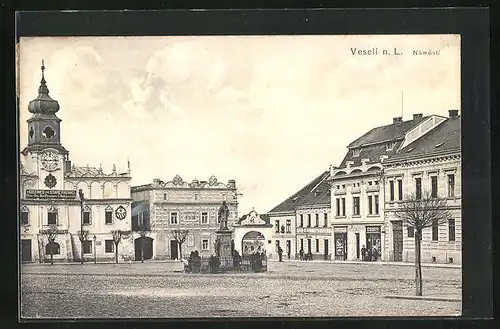 AK Veselí n. L., Gasthaus am Denkmal