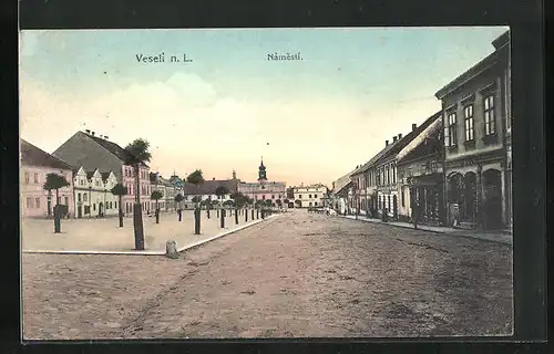 AK Veselí n. L., Marktplatz mit Geschäften