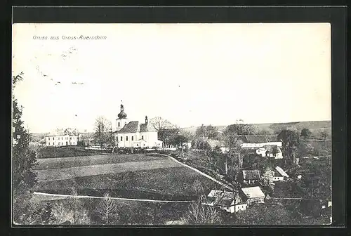 AK Gross-Auerschirm, Kirche und Häuser der Stadt