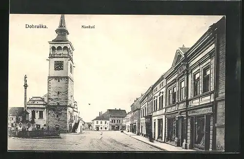 AK Dobruska, Kirchturm am Marktplatz