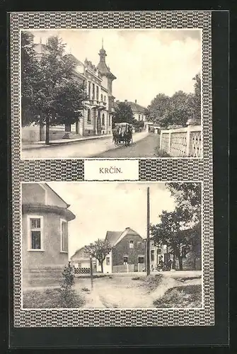 AK Krcin, Strassenpartie mit Pferdegespann, Ortspartie