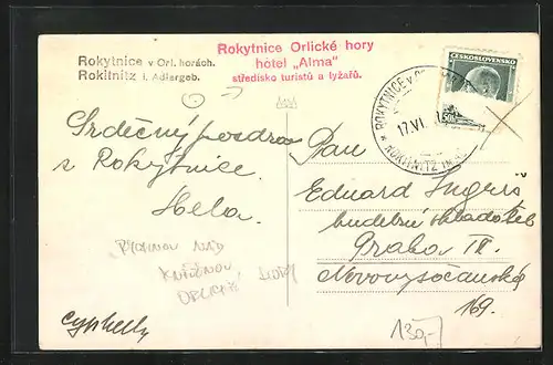 AK Rokitnitz / Rokytnice v Orlickych Horach, Strasse durch den Ort