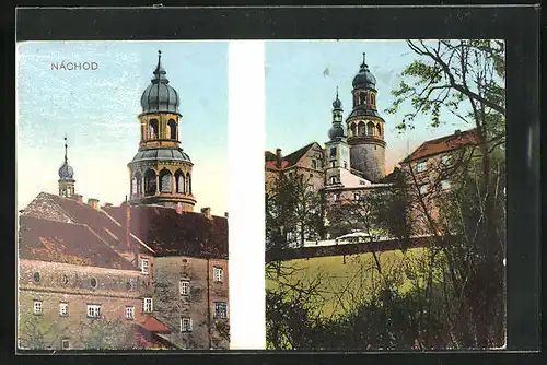 AK Nachod, Kirchturm im Stadtkern