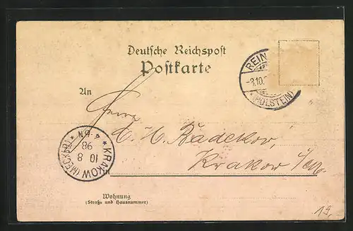 Lithographie Reinfeld i. H., Kirche, Post, Kriegerdenkmal, Strassenpartie