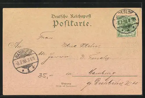 Lithographie Bad Oldesloe, Bahnhof, Salzteich, Höhere Töchterschule, Realschule