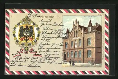 Lithographie Blumenthal i. H., Kaiserl. Postamt, Stadtwappen