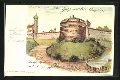 Lithographie Ganzsache Bayern PP11F1 /03: Augsburg, Backofen-Wall, von den Franzosen zerstört