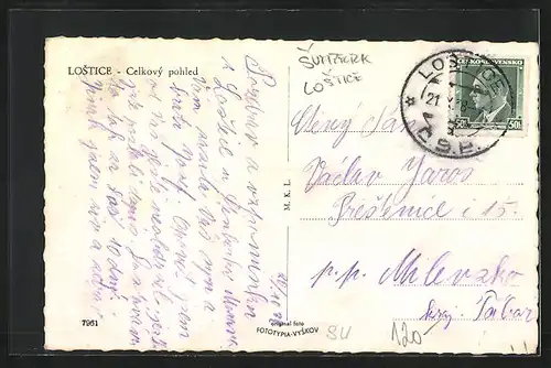 AK Lostice, Gesamtansicht des Ortes von Anhöhe
