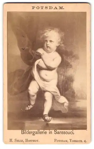 Fotografie H. Selle, Potsdam, Gemälde kleins nacktes Kind auf Schlittschuhen