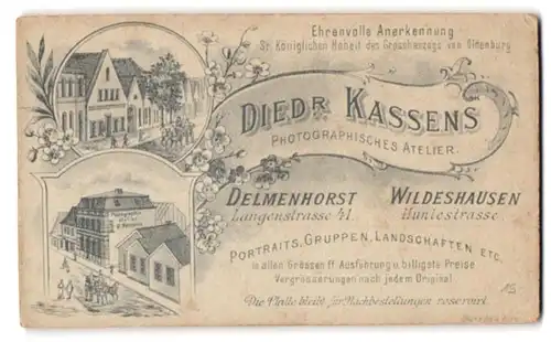Fotografie Diedr. Kassens, Delmenhorst, Ansicht Delmenhorst, Atelier in der Langenstr. 41 & Atelier in Wildeshausen