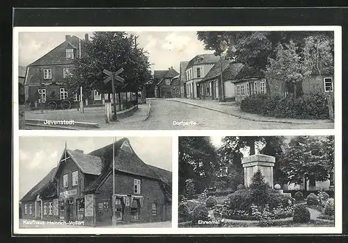 AK Jevenstedt, Strassenpartie am Gasthaus, Kaufhaus Heinrich Vollert