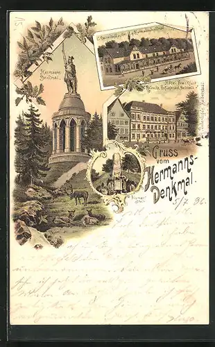 Lithographie Detmold, Hotel Frankfurt, C. Reineckes Gasthof zum Hermanns-Denkmal