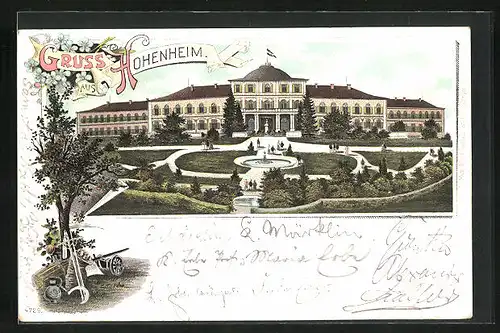 Lithographie Hohenheim, Blick auf das Schloss