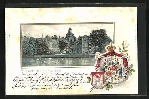 Passepartout-Lithographie Bückeburg, Residenzschloss, Wappen