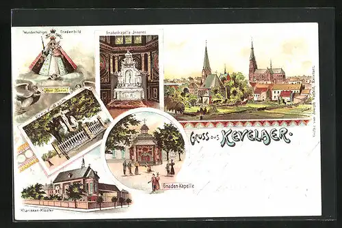 Lithographie Kevelaer, Gnaden-Kapelle, Innenansicht, Kreuz-Baum