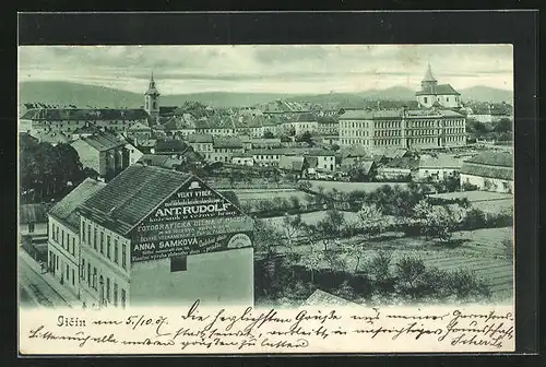 AK Jitschin / Gitschin / Jicin, Panorama mit Schloss