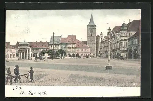 AK Jitschin / Gitschin / Jicin, Marktplatz mit Turm