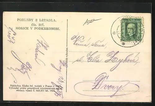 AK Horice, Teilansicht des Ortes aus der Vogelschau