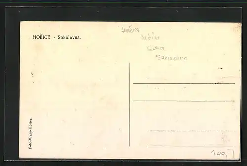 AK Horice, Blick auf Gebäude mit Menschen, Sokolovna