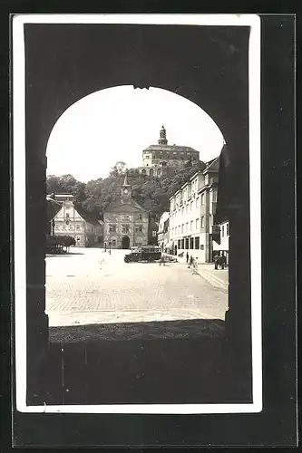 AK Nachod, Blick auf Platz und Häuser