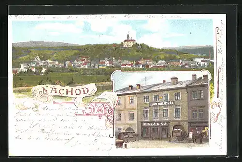 Lithographie Nachod, Hotel Novák, Kavárna, Panorama