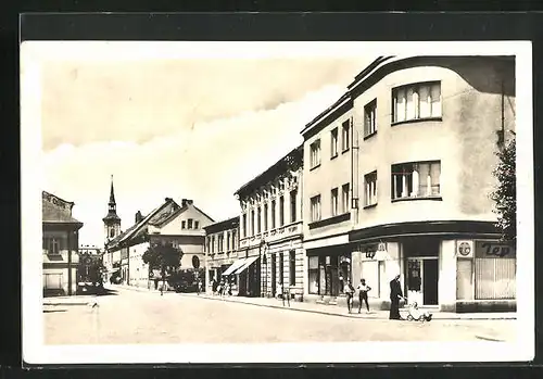 AK Adler Kosteletz / Kostelec nad Orlici, Strassenpartie mit Gebäudeansicht