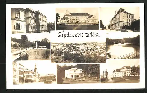 AK Rychnov n. Kn., Gasthaus, Brücke, Gebäudeansicht