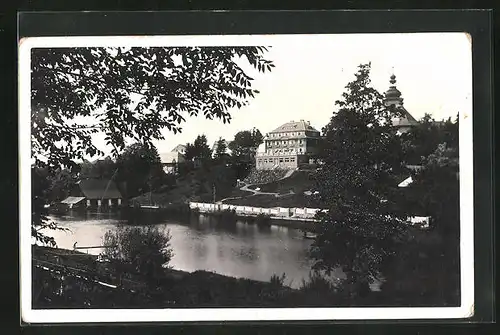 AK Rokitnitz / Rokytnice v Orlickych Horach, Pension Sonnenhof vom See gesehen