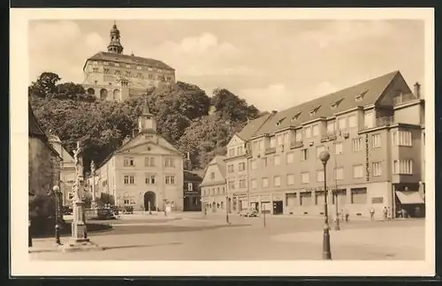 AK Nachod, Marktplatz mit Blick auf Schloss