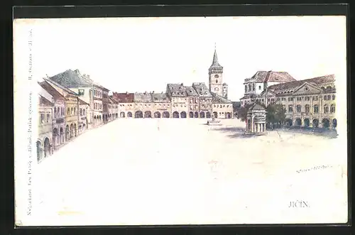 AK Jitschin / Gitschin / Jicin, Hauptplatz mit Denkmal