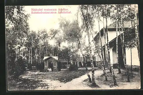 AK Holubov-Adolfsthal, Restaurant am Bahnhof mit Garten